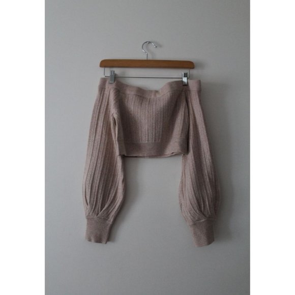 Revolve x Michael Costello Kalina Sweater Oatmeal Size Large Off the Shoulders - Picture 4 of 5